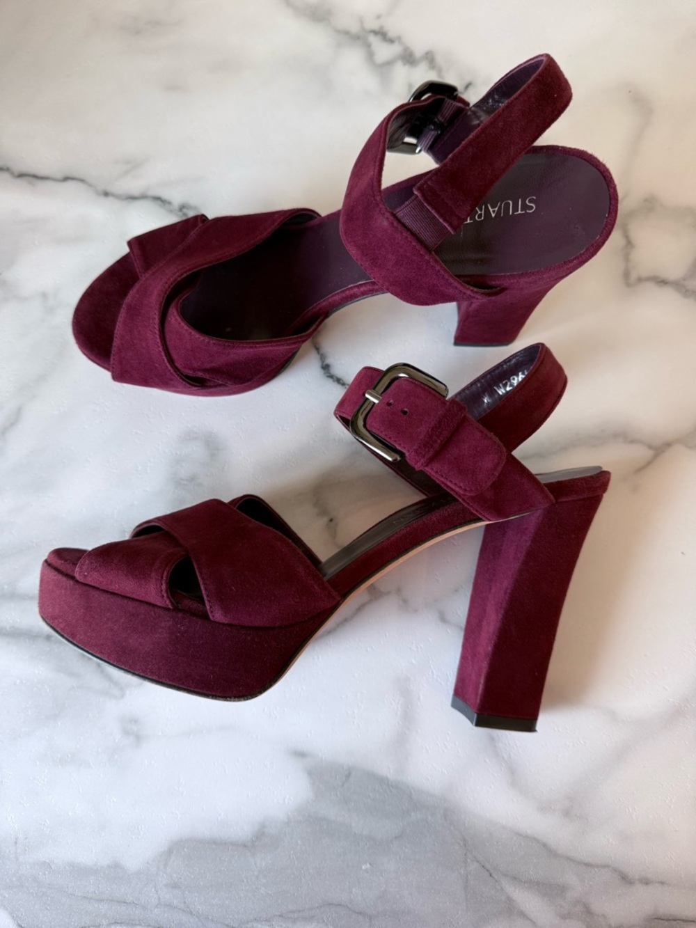 Stuart Weitzman Bordeaux Slingback Suede Heels size 8.5 Elevated Formal Chic